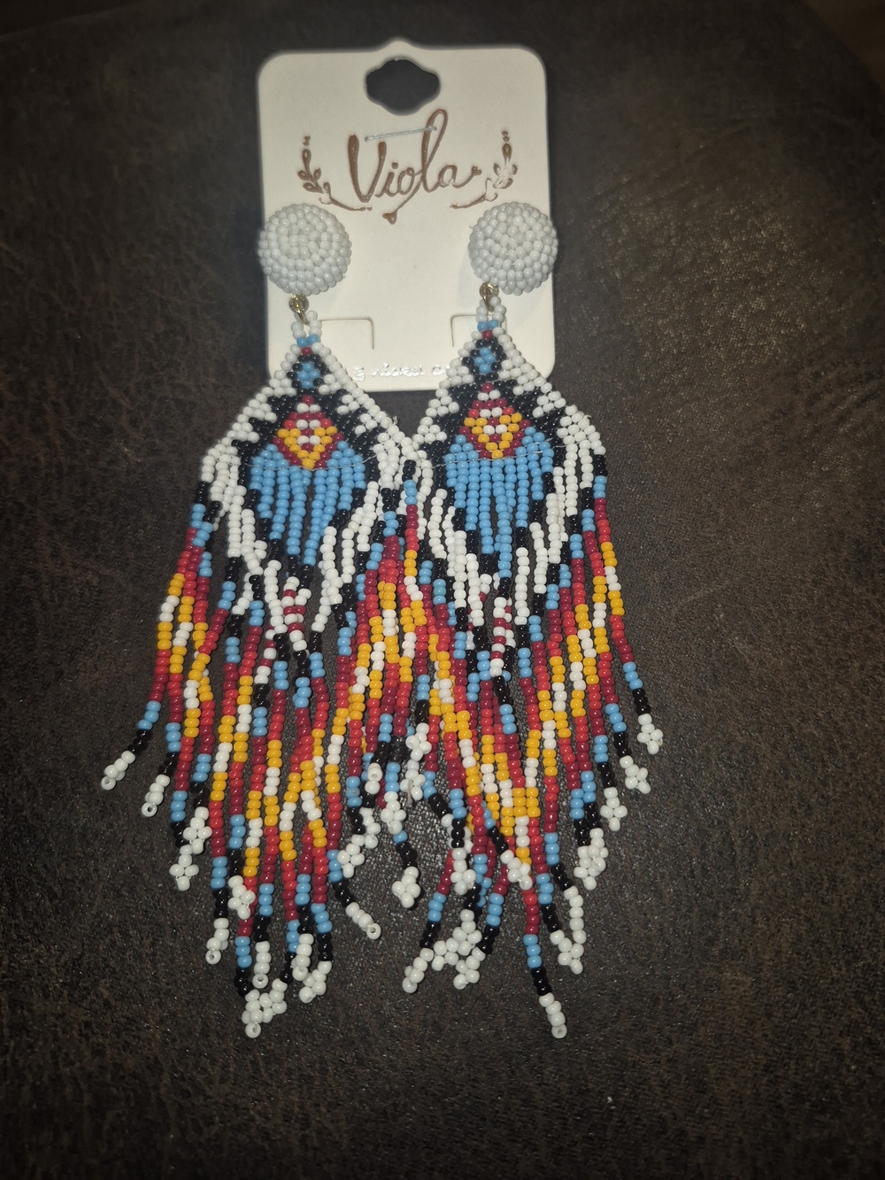 Viola Multicolor Beaded Fringe Earrings — Blue, Red & Yellow